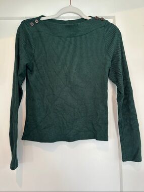 Madewell Ribbed Long Sleeve Knit Top in Forest Green